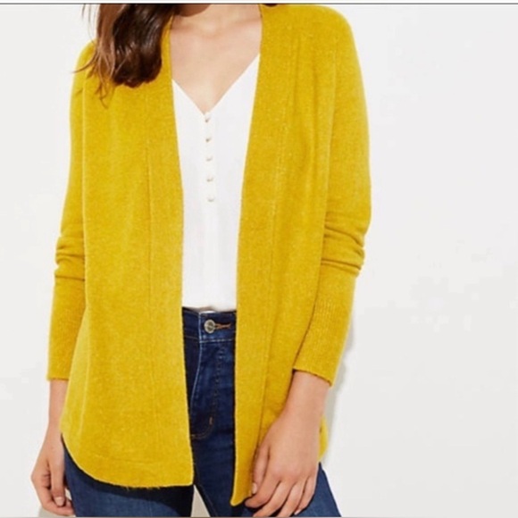 EUC: XS Loft Mustard Yellow Open Cardigan Sweater - Picture 2 of 5